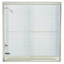 Sterling bathtub and shower door online showroom, shop our selection of sterling bathtub and shower doors with free shipping offers and save. Sterling Finesse 59 5 8 In X 58 5 16 In Frameless Sliding Tub Door In Nickel With Handle 5405 59n G05 The Home Depot