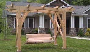 Beautiful addition to our front patio and very sturdy construction. Handcrafted Timber Frame Arbor With Swing Pergola Swing Pergola Wooden Garden Swing