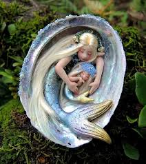 Made To Order Mother And Baby Mermaid Abalone Faeries Celia Anne Harris Ooak Baby Mermaid Mermaid Art Mermaid Dolls