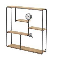 Il tire son nom du mobilier industriel. Etagere En Metal Noir Et Sapin Avec Horloge Franklin Maisons Du Monde