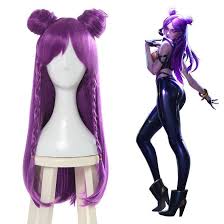 Lol Kda Kaisa Daughter Of The Void Cosplay Wig Long Purple Hair Bun Straight Wig Long Purple Hair Purple Hair Cosplay Wigs