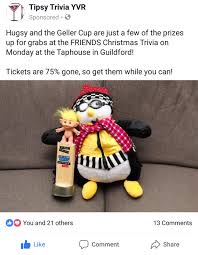 Trivia night every monday at 6:30 pm 🐶 find a bad link or discover an incorrect date on festhund? There Is A Trivia Night Near Me Giving Away Hugsy And The Geller Cup Friends Tv Show