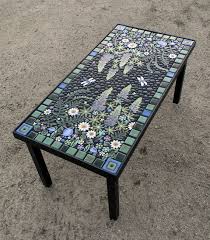 Rectangle Lupine Quail Floral Mosaic Table Handmade Ceramic Dragonfly Mosaic Art Tiles Mosaic Coffee Table Mosaic Patio Table Mosaic Table