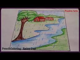 How To Draw A Rainy Day Scenery Drawing In Pencil Color Drawing Laura Blog Rainy Day Drawing Nature Drawing For Kids Scenery Drawing For Kids