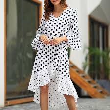 Womens Long Sleeve Dress Spot Leisure Fashionable Beach Dress Open Forked Party Dress For Girl Size S Xl