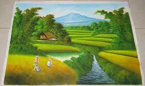 Dari atas permukaan tanah, lukisan itu tidak begitu terlihat. 26 Lukisan Pemandangan Sawah Padi Arti Gambar