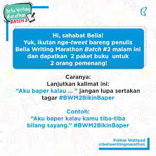 Sebagai mantan suami, nassar seolah langsung dibuat baper dengan kabar tersebut. Bentang Pustaka Auf Twitter Caranya Lanjutin Kalimat Ini Aku Baper Kalau Bwm2bikinbaper Contoh Aku Baper Kalau Kamu Tiba Tiba Bilang Sayang Bwm2bikinbaper Tweet Sebanyak Banyaknya Sampai Jam 21 00 Wib Mulai Dari Sekarang Https T Co