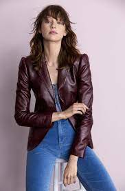 Rebecca Taylor Leather Jacket Bordeaux 00 Burgundy Women Outerwear Jacket Leather Jacket Jackets
