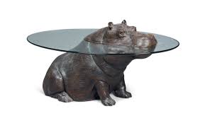 Click the image for larger image size and more details. A Mark Stoddart Cheeky Hippo Patinated Bronze And Glass Occasional Table