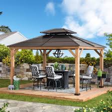 10x12 hip roof gazebo plans. Sunjoy Missouri Collection 10 Ft X 12 Ft Cedar Framed Gazebo With Brown Steel 2 Tier Hip Roof Hardtop Walmart Com Walmart Com