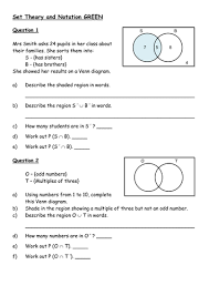 Set Notation And Theory Venn Diagrams And Probability Reading Skills Worksheets Teaching Math Gcse Math