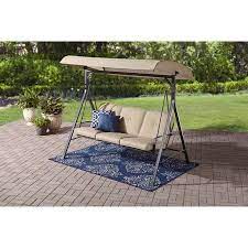 Mainstays Forest Hills 3 Seat Cushion Canopy Porch Swing Beige Walmart Com Porch Swing Porch Swing With Canopy Patio Swing
