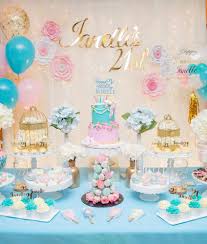 Blue Pink Gold Theme Birthday Party Ideas Photo 1 Of 17 Gold Theme Birthday Party Gold Theme Birthday Birthday Party 21