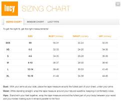 Lucy Activewear Size Chart From Lucy Com Widecurves
