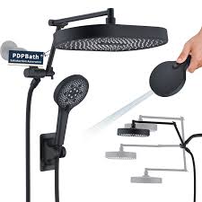 PDPBath 14 Inch Rain Shower Head with 5+1 Settings Handheld Spray Combo,  High Pressure Rainfall Shower Head with 16'' Upgrade Adjustable Extension  Arm, 79" Extra Long Hose, 3-Way Diverter, Matte Black