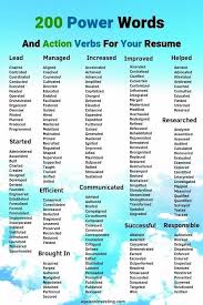 200 Power Words And Action Verbs For Your Resume Writing Words English Writing Skills Words To Use