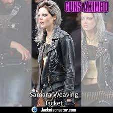 Submitted 2 months ago by costumerealm. Samara Weaving Guns Akimbo Nix Leather Jacket Jackets Creator Studded Leather Jacket Leather Jacket Jackets