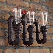 Diy industrial wall pipe lamp tutorial / build guide. 3 Head Retro Vintage Loft Industrial Rust Metal Water Pipe Wall Sconce Wall Lamp
