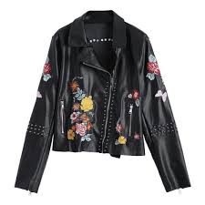 Floral Embroidered Pu Leather Biker Jacket 63 Bam Liked On Polyvore Featuring Outerwear Jackets Moto Jac Leather Jackets Women Embroidered Jacket Clothes