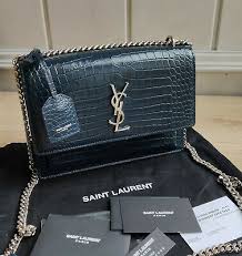 Saint Laurent Medium Sunset Bag Navy Leather Ysl Yves Blue Crocodile Croc Sac Sac A Main Sac Yves Saint Laurent