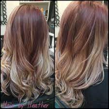 Red And Blonde Hair Root Smudge Balayage Lowlights Ombre Mahogany Haircolor Blonde Hair With Roots Red Roots Blonde Hair Balayage Hair Blonde