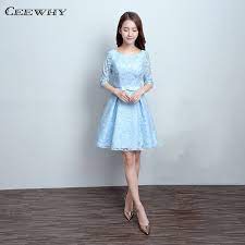 Light Blue Half Sleeves Knee Length Short Wedding Party Dress Formal Gowns Elegant Cheap Cocktail Cheap Cocktail Dresses Dresses Formal Elegant Cocktail Dress