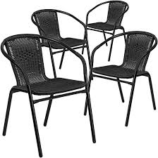 Amazon Com Flash Furniture 4 Pk Black Rattan Indoor Outdoor Restaurant Stack Chair Kitchen Dining In 2020 Outdoor Restaurant Flash Furniture Restaurant Seating