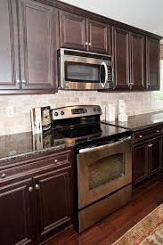 Stainless Appliances Backsplash With Dark Cabinets Kitchen Backsplash Designs Dark Countertops