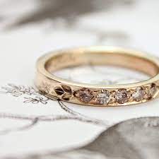 9ct Gold 3mm Champagne Diamond Band Vintage Engagement Rings Simple Vintage Engagement Rings Unique Engagement Rings