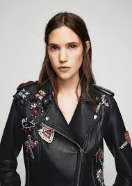 Applique Biker Jacket Women Mango United Kingdom Biker Jacket Outfit Embellished Clothing Patches Fashion