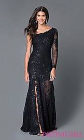Image Of Long Black One Shoulder Long Sleeve Lace Sequin Embellished Dress Style Mf E1929 Long Sleeve Black Gown Prom Dresses Long Long Sleeve Cocktail Dress