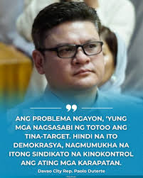 REP. DUTERTE, NAG-AALALA DAHIL TILA INUUNTI-UNTI ANG MGA NAGSASABI NG  KATOTOHANAN Nag-aalala si Davao City Rep. Paolo Duterte dahil tila  iniisa-isa ng kasalukuyang administrasyon ang mga kritiko nito. Sinabi ito  ni Duterte
