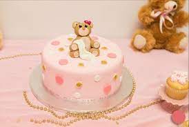 Baby Shower Cake For Girls Teddy Bear Theme With Gold And Pink Baby Shower Cakes Pink Baby Shower Cake Baby Shower Cakes Girl