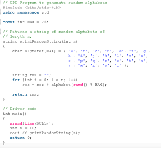 Generate a random letter between a and z by using the next() overload for a given range of numbers, then converting the resulting int to a char Solved Write A C Program To Generate Random Letters I Have Chegg Com