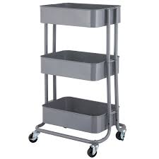 58.5 x 40 x 86cm (approx.) rubberwood, mdf, metal. 3 Tier Trolley