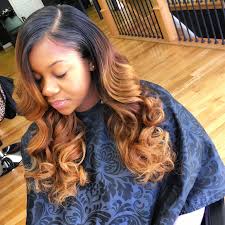 Brown And Blonde Highlights Sew In Deep Side Part Pinkandblackhairstudio Com Sew In Curls Deep Brown Hair Brazilian Hair Weave