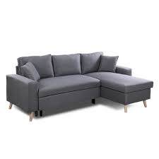 Lorsque la partie convertible du canapé design n'est pas utilisée, elle sera très discrète, et ne viendra en rien gâcher les formes harmonieuses du canapé bien sûr, ce canapé d'angle design au style scandinave est disponible dans différentes finitions et couleurs, pour que vous puissiez trouver le. Canape D Angle Scandinave Convertible 4 Places Tissu Gris Fonce Canape Salon Meuble Gifi