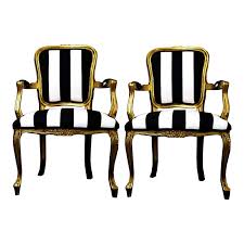 Black And White Striped Dining Chairs Vintage Louis Xv Style Gold Black And White Stripe Chairs A Pair In 2020 Striped Chair Gold Dining Room Striped Dining Chairs