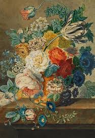The artwork flower still life with butterflies at a stone bank. Cornelis Johannes Debruyn Large Floral Still Life Mutualart