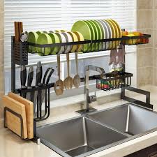 Check spelling or type a new query. Amazon Com Dish Drying Rack Over Sink 2 Tier Stainless Steel Length Expandable Kitchen Dish Rack Adjustable 33 40 Large Dish Rack Drainer For Kitchen Organizer Storage Space Saver Black