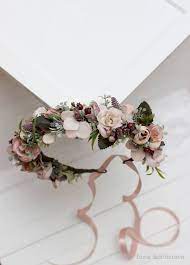 Dusty Rose Beige Mauve Flower Crown Floral Headband Bridal Hair Wreath Wedding Flower Halo Flower Girl Crown Photoprops Pastel Flower Girl Crown Bridal Floral Crown Bridal Hair Wreath