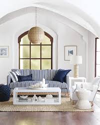 Compliment A Patterned Sofa With Airy Accents And Natural Details Image Via Serena Nautical Decor Living Room Nautical Living Room Summer Living Room Decor