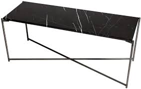 A console table is wide, fairly shallow and roughly as tall as a regular table or desk. Stockwell Black Marble Top Large Low Console Table With Gun Metal Frame Cfs Furniture Uk