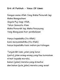 Setiap pekerjaan yang baik, hendaknya dimulai dengan menyebut asma allah, seperti makan, minum, menyembelih hewan dan sebagainya. Lirik Lagu Erti Al Fatihah