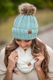 Cc Knit Blanket Lined Fur Pom Pom Beanie Mint Nanamacs Com 3 Fur Pom Pom Beanie Girls Beanie Hats Knitted Hats
