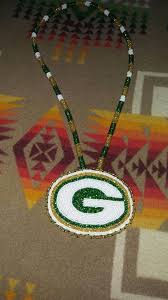 Beaded Green Bay Packers Medallion Holiday Earring Green Bead Native American Jewelry