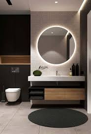 Banheiro Lavabo Espelho Redondo Banheiro Preto Revestimento Porcelanato Ideia Dica Dekorasi Kamar Mandi Interior Kamar Mandi Desain Interior Kamar Mandi
