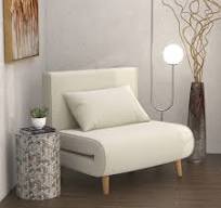 Sofá-Cama Individual Nórdico 2-em-1 com Encosto Ajustável em Linho  Sintético, Conversível em Poltrona ou Cama para Sala e Quarto