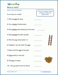Grade 1 grammar worksheets on telling nouns and verbs apart in sentences. Noun Or Verb Worksheet K5 Learning