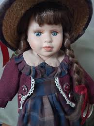 Genuine Porcelain Doll Olivia With Tag On Stand, Dress Hat Etc